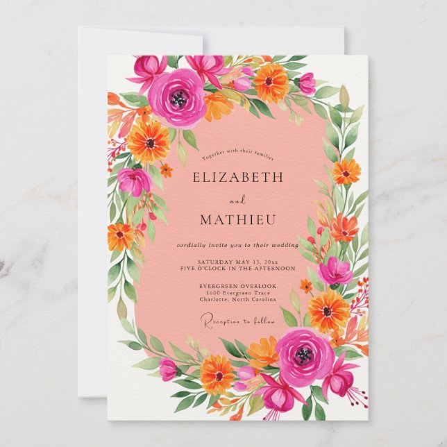 Convite Pink Orange Energetic Summer Wedding (Frente)