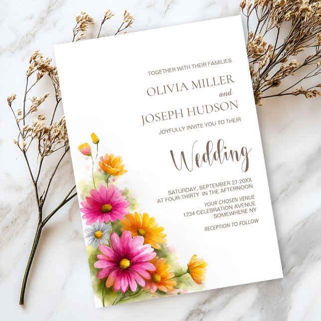 Convite Pink Orange Floral Wedding (Criador carregado)