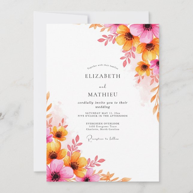 Convite Pink Orange Luminous Summer Wedding (Frente)