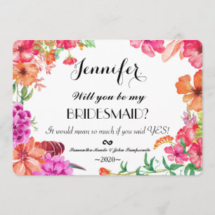Convite Pink Orange Watercolor Garden Bridesmaids Invites