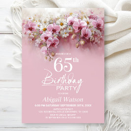 Convite Pink Orchid Floral 65th Birthday Party