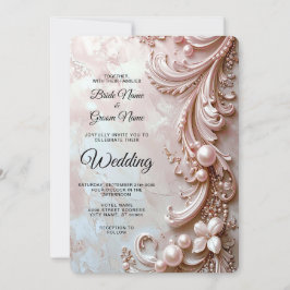 Convite Pink Ornate Pearl and Floral Wedding Invitation