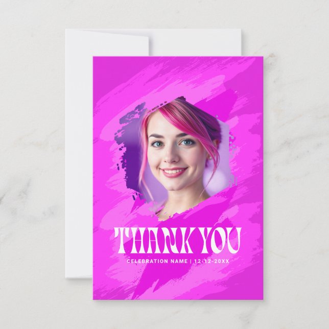 Convite Pink Paint |  Thank You Modern Photo Cards (Frente)