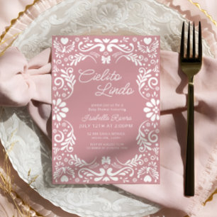 Convite Pink Papel Picado Chá de fraldas mexicano