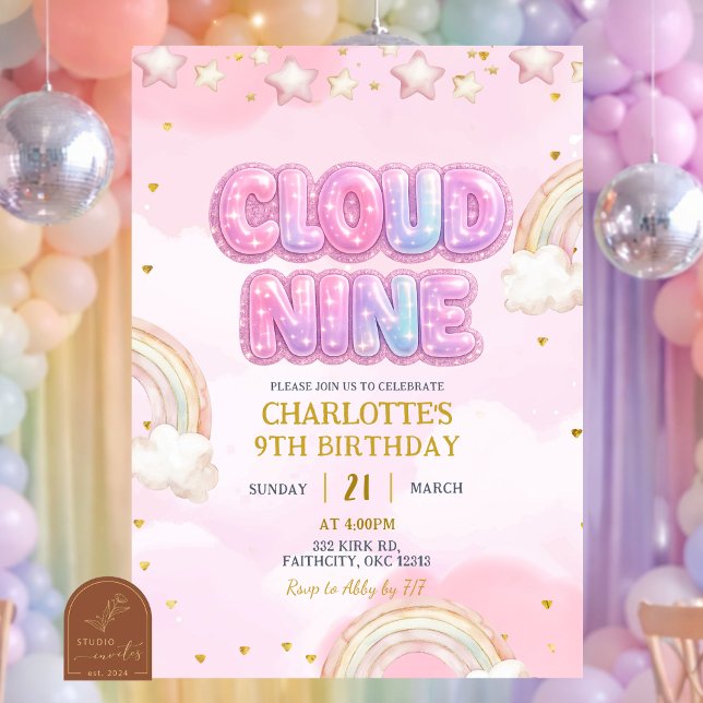 Convite Pink Pastel Cloud Nine Birthday (Criador carregado)