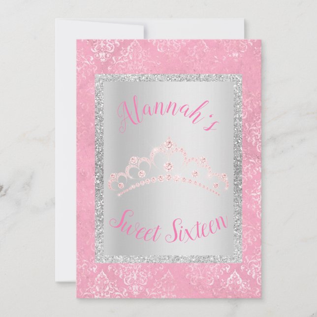 CONVITE PINK PASTEL DASMASK PRINCESS TIARA SEXTEEN (Frente)