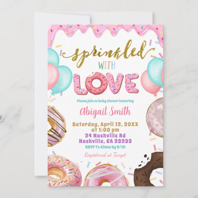 Convite Pink Pastel Donuts Baby Sprinkle Invitation (Frente)