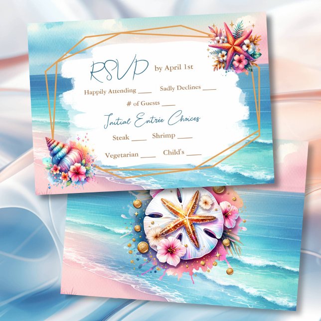 Convite Pink Pastel e Blue Ocean Ver RSVP de Casamento (Criador carregado)