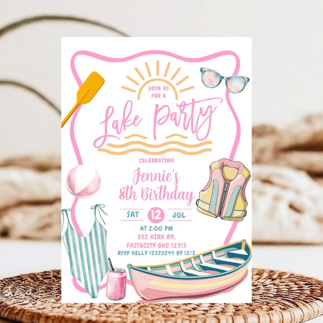 Convite Pink pastel girl Lake party birthday (Criador carregado)