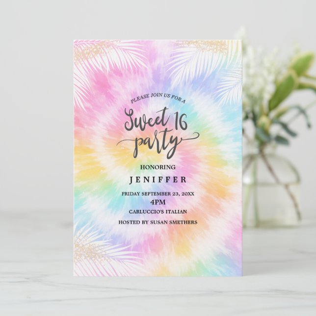 Convite Pink Pastel Tie Dye Girly Chic                     (Em pé/Frente)