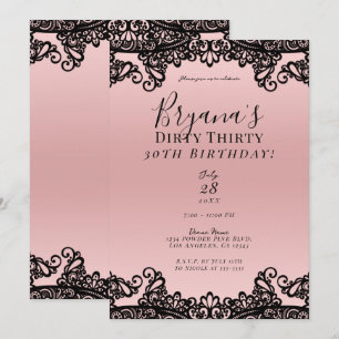 Convite Pink Peach Black Lace Dirty 30 30th Birthday 