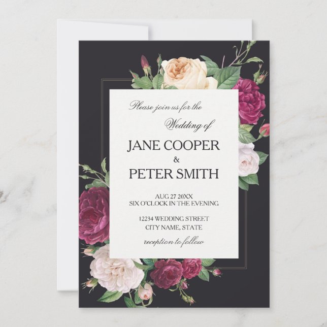 Convite Pink peonies Budget Wedding Invitation (Frente)