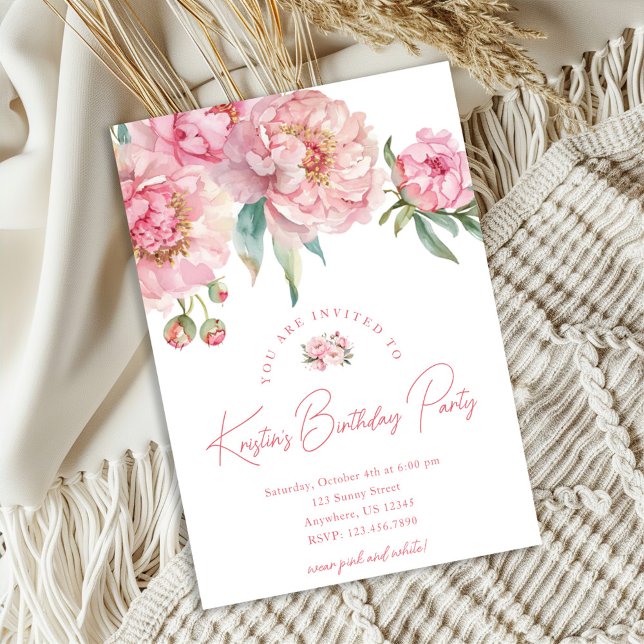 Convite Pink Peony 30th Birthday Invitation (Criador carregado)