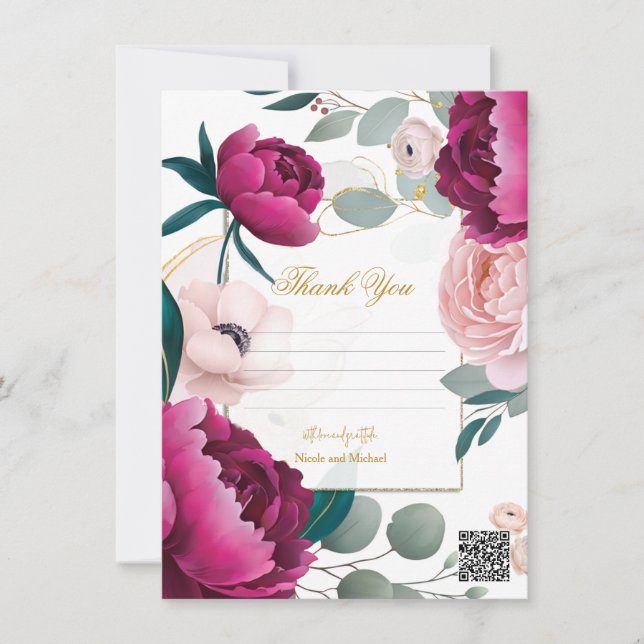 Convite Pink Peony Eucalyptus Garden Floral Glam Wedding  (Frente)