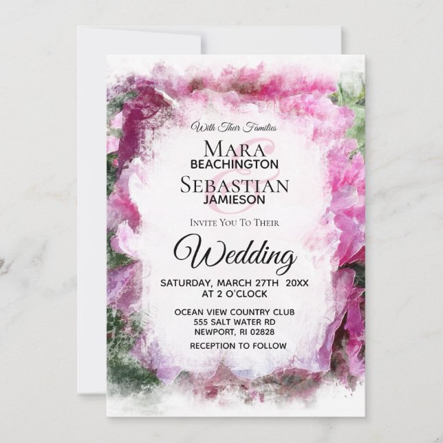 Convite *~* Pink Peony Painting Artística AR1 Casamento (Frente)