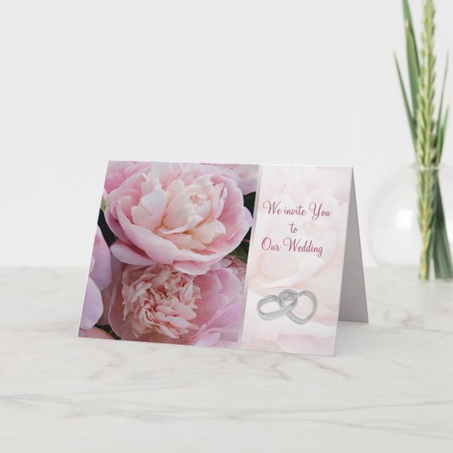 Convite Pink Peony Wedding Invitation Card (Frente)
