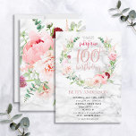 Convite Pink Peony Wreath Rosa Dourada Marble Surpresa 100<br><div class="desc">Mãos para baixo meu design favorito de todos os tempos até hoje, este maravilhoso convite de aniversário surpresa apresenta as flores mais bonitas de aquarela que já vi - tão realistas que parecem fotos! Uma coroa de peões cor-de-rosa e astilbe, dahlias, bolas de allium, galhos de eucalipto e um delicado...</div>