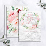 Convite Pink Peony Wreath Rosa Dourada Marble Surpresa 60t<br><div class="desc">Mãos para baixo meu design favorito de todos os tempos até hoje, este maravilhoso convite de aniversário surpresa apresenta as flores mais bonitas de aquarela que já vi - tão realistas que parecem fotos! Uma coroa de peões cor-de-rosa e astilbe, dahlias, bolas de allium, galhos de eucalipto e um delicado...</div>