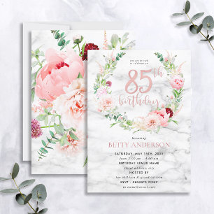 Convite Pink Peony Wreath Rosa Dourado Marble Typografia 8