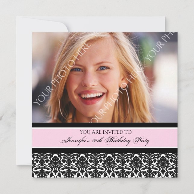 Convite Pink Photo 20th Birthday Party Invitations (Frente)
