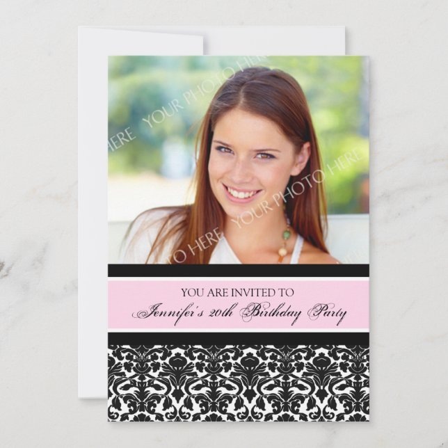 Convite Pink Photo 20th Birthday Party Invitations (Frente)