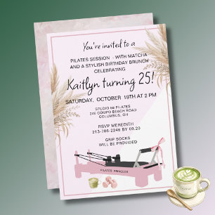Convite Pink Pilates & Matcha (qualquer idade) Aniversário