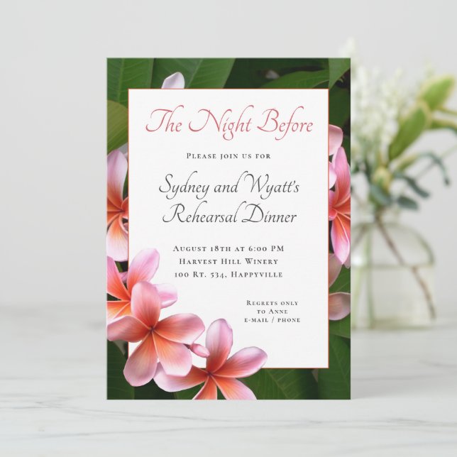 Convite Pink Plumeria Wedding Rehearsal Dinner (Em pé/Frente)