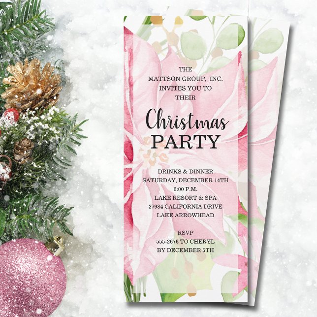 Convite Pink Poinsettia Floral Elegante (Elegant Pink Poinsettia Floral Christmas Invitations INSTANT DOWNLOAD and/or PRINTED)