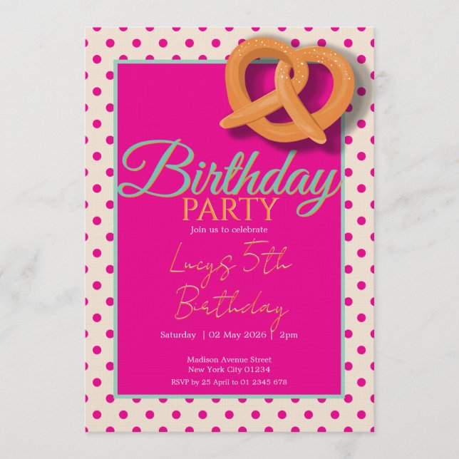 Convite Pink Polka Dot Birthday Party (Frente)