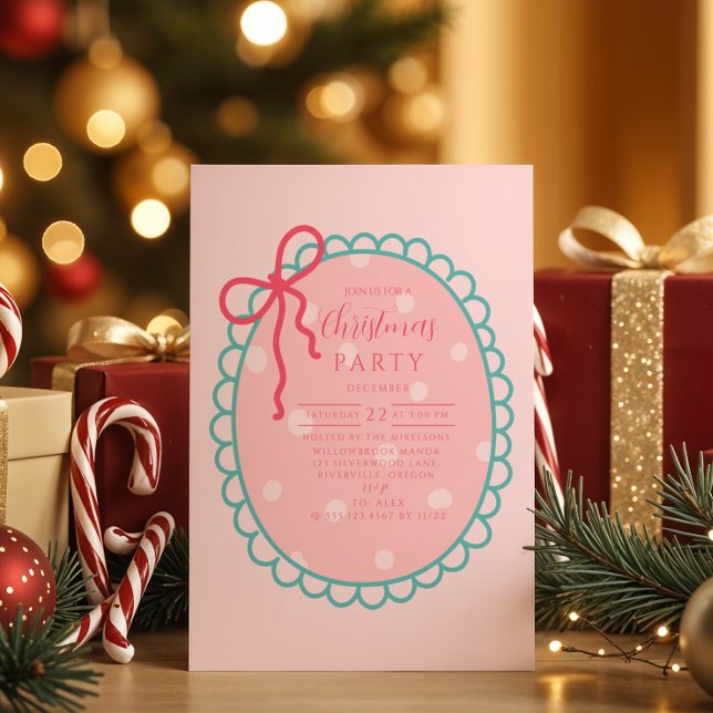 Convite Pink Polka Dot Christmas (Criador carregado)