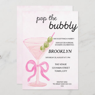 Convite Pink Pop The Bubbly Martini Bridal Shower