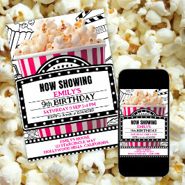 Convite Pink Popcorn Movie Night Party Invitation