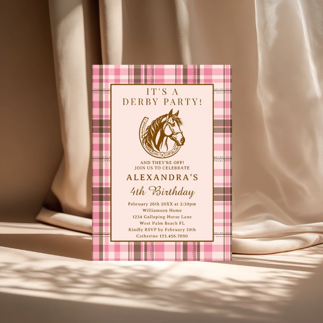 Convite Pink Preppy Equestrian Derby Girl Birthday Party (Criador carregado)