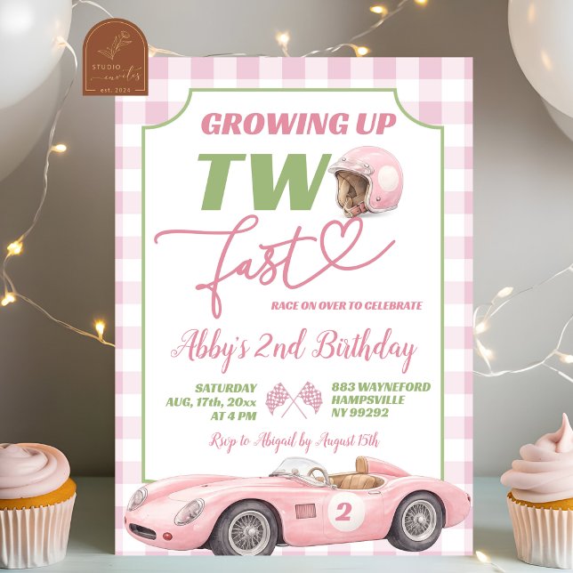 Convite Pink Preppy Retro TWO FAST Birthday Invitation (Criador carregado)