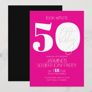 Convite Pink Preto E Branco Moderno Elegante 50 Aniversári