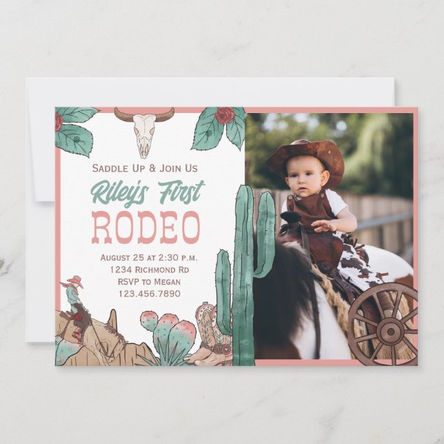 Convite Pink Primeiro Rodeio Western Cowgirl do Sudoeste  (Frente)
