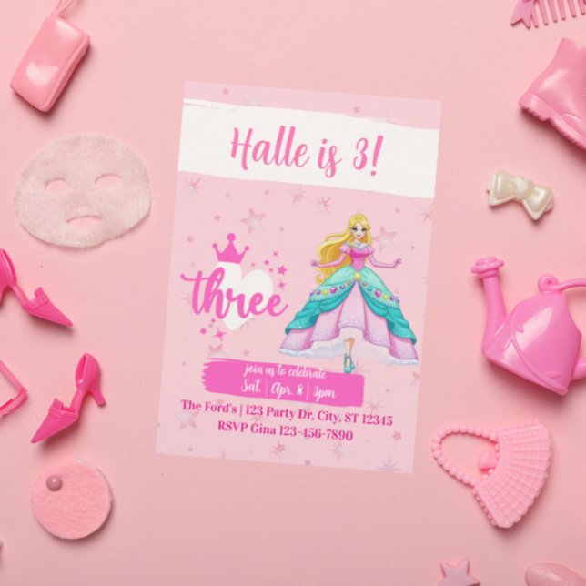 Convite Pink Princess Doll, 3rd Birthday (Criador carregado)