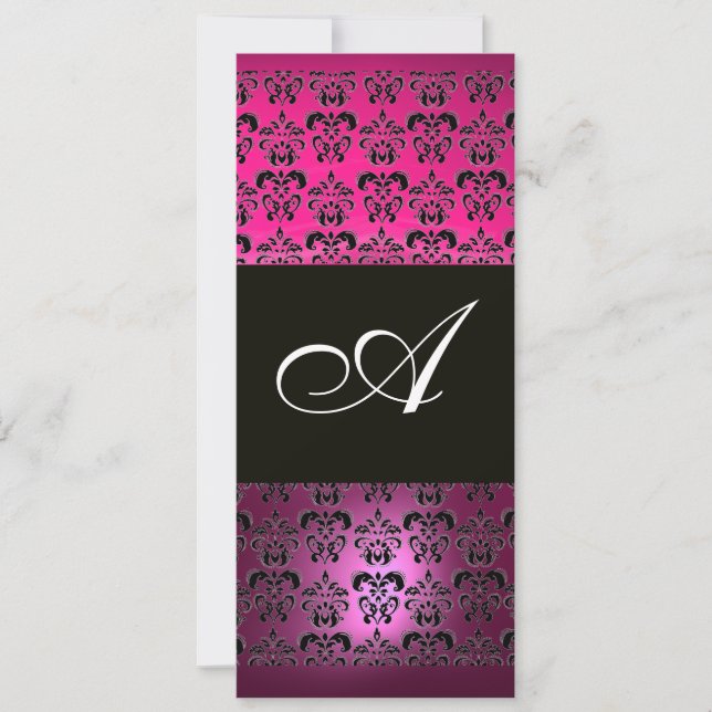 Convite PINK PURPER BLACK DAMASK MONOGRAM, fuchsia branco (Frente)