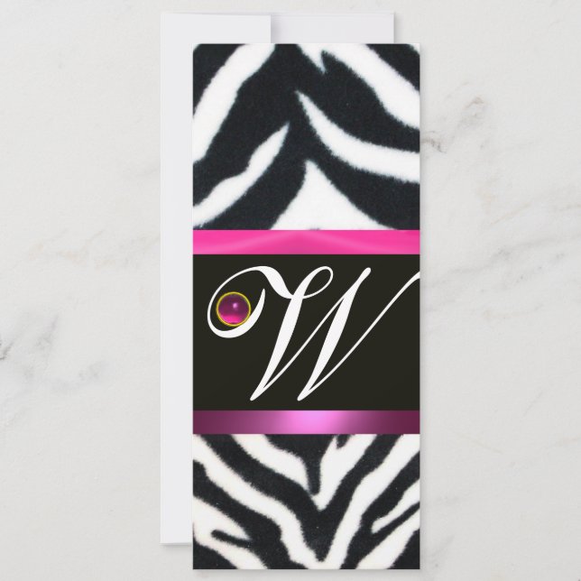 Convite PINK,PURPLE BLACK BRANCO ZEBRA FUR MONOGRAMA fuchs (Frente)