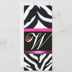 Convite PINK,PURPLE BLACK BRANCO ZEBRA FUR MONOGRAMA fuchs