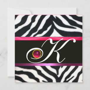 Convite PINK PURPLE BLACK WHITE ZEBRA FUR MONOGRAMA, rubi