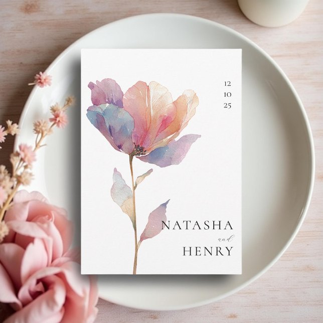 Convite Pink Purple Tulip Flower Watercolor Wedding  (Criador carregado)