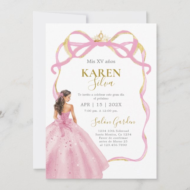 Convite Pink Quinceanera Invitation (Frente)