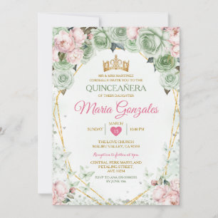 Convite Pink Quinceañera Sage Borboleta Verde Mexicana