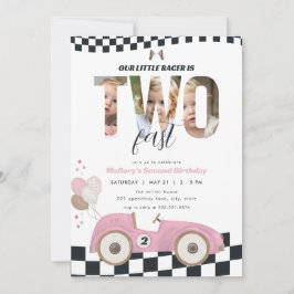 Convite Pink Race Car Two Fast 2nd Birthday Invite Photo