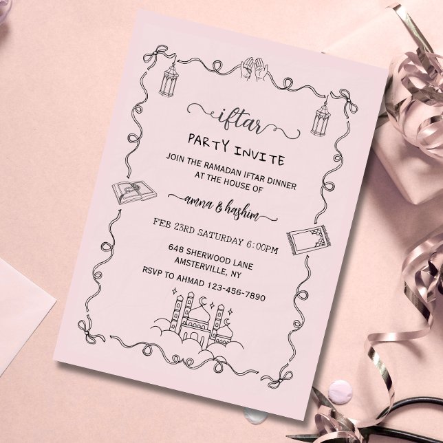 Convite Pink Ramadan Bow doodle ramadan iftar invitations (Criador carregado)