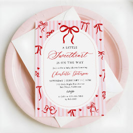 Convite Pink Red Coquette Bow Valentine Baby Shower