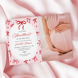 Convite Pink Red Coquette Bow Valentine Baby Shower Photo