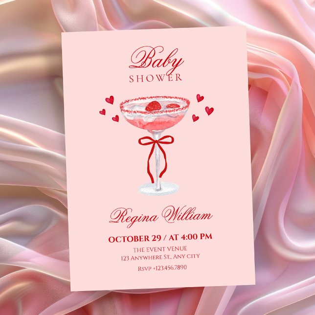Convite Pink red cute bow cocktail baby shower (Criador carregado)