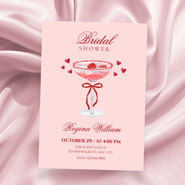 Convite Pink red cute bow cocktail bridal shower (Criador carregado)